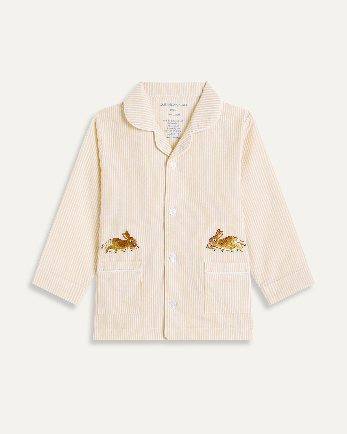 Bunny Embroidered Seersucker Stripe Junior Set - Sand