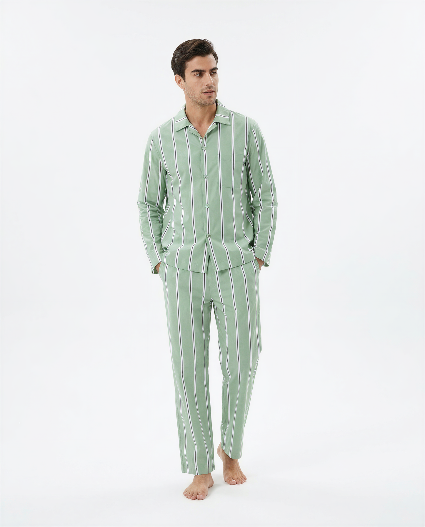 Unisex Cotton Onassis Set - Mineral Green Black Stripe
