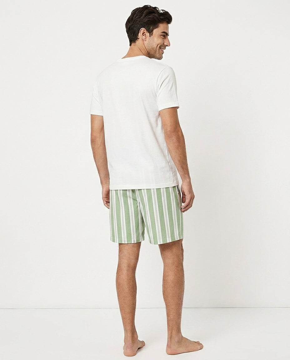Unisex Euro Cotton Shorts - Mineral Green Stripe