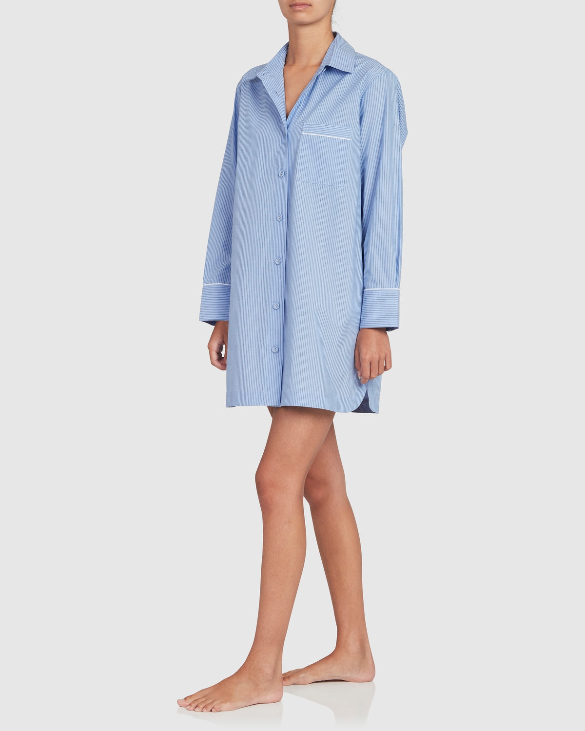 Load image into Gallery viewer, Remi Cotton Sleep Shirt - Placid Blue Black Stripe
