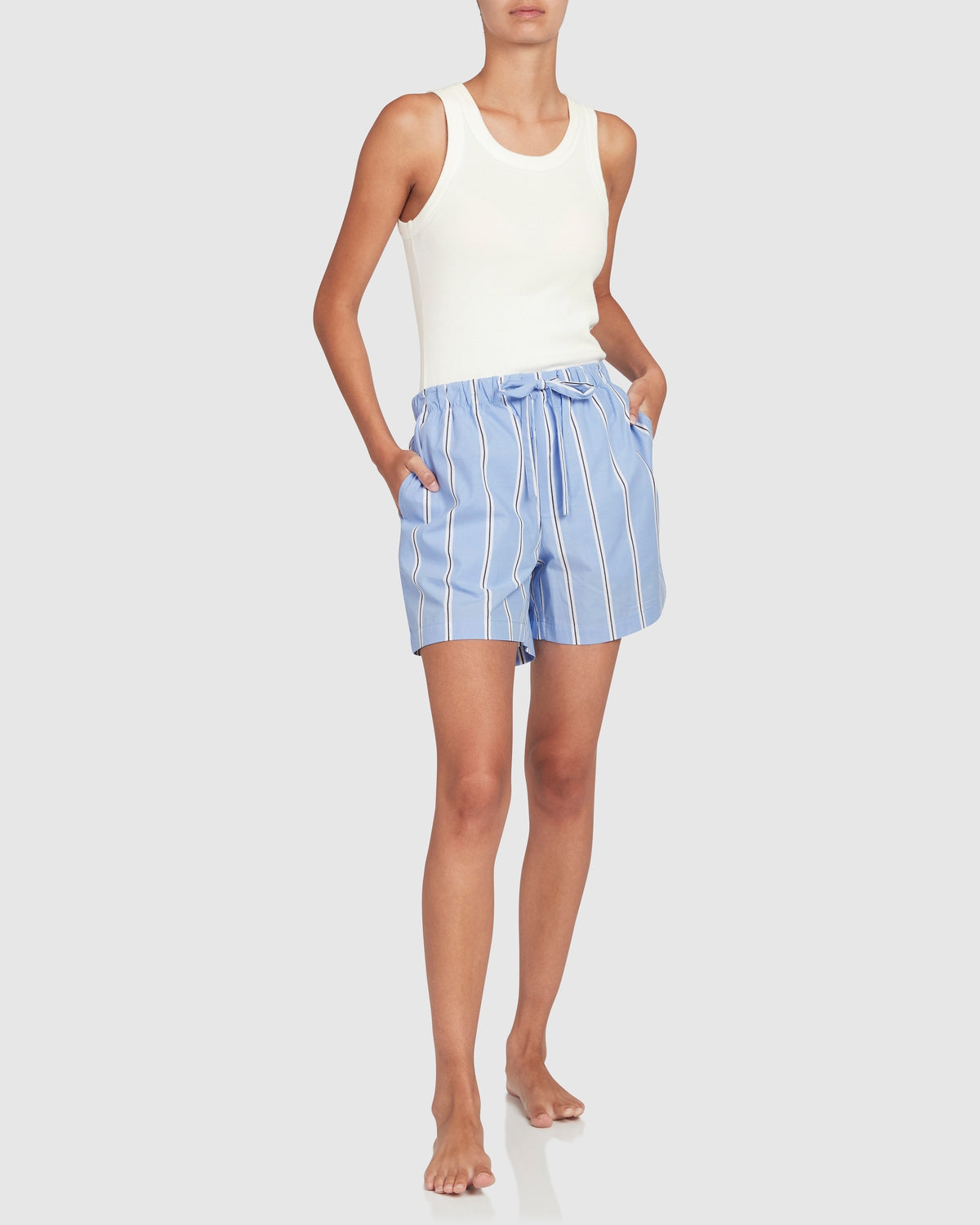 Load image into Gallery viewer, Unisex  Euro Cotton Shorts - Wide Blue Black Stripe
