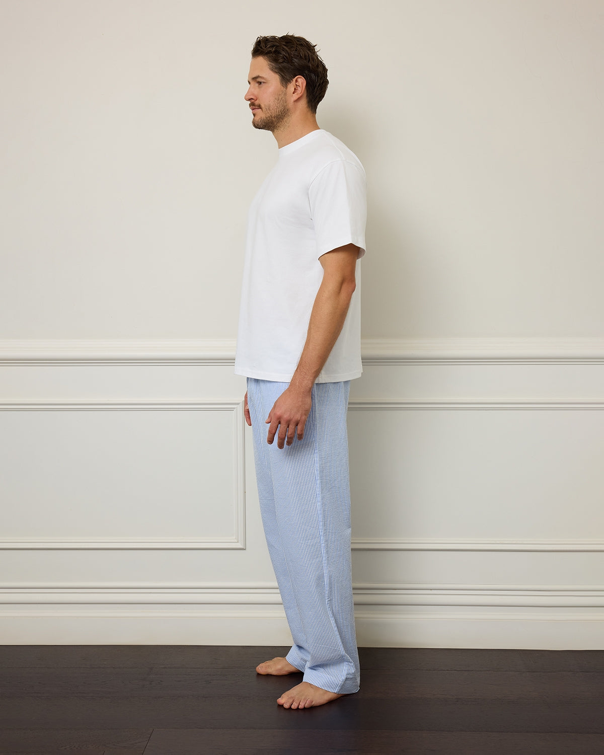 Unisex Cotton Man Pant - Seersucker Stripe Blue