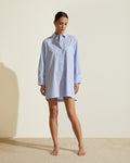 Remi Cotton Sleep Shirt - Placid Blue and White Stripe