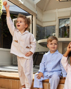 Bunny Embroidered Seersucker Stripe Junior Set - Sand