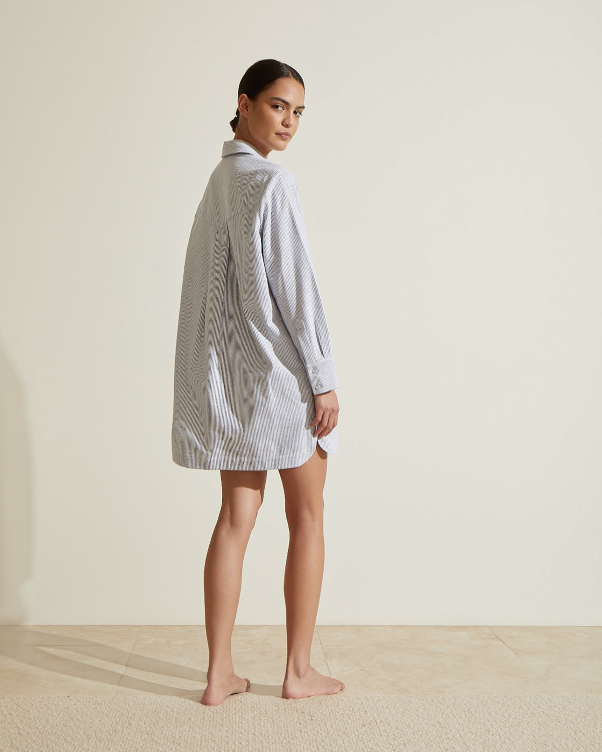 Load image into Gallery viewer, Remi Cotton Flannel Sleep Shirt - Navy Stripe

