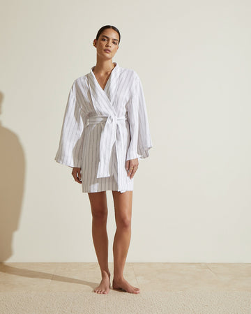 Salou Linen Robe - Stripe