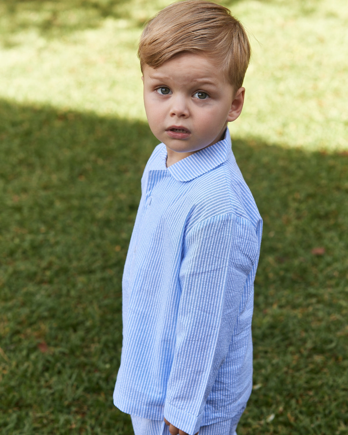 Load image into Gallery viewer, Seersucker Stripe Junior Set - Blue
