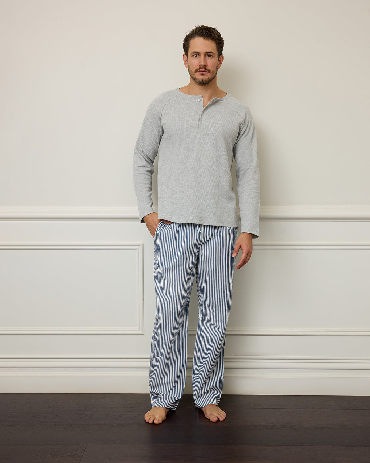 Unisex Cotton Man Pant - Washed Navy Stripe