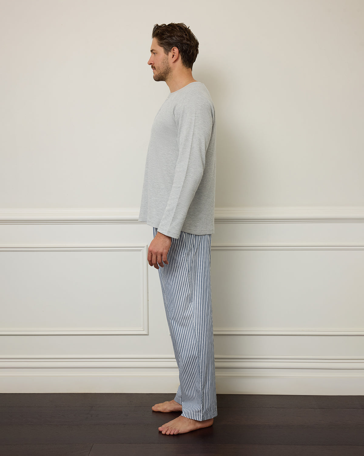 Unisex Cotton Man Pant - Washed Navy Stripe