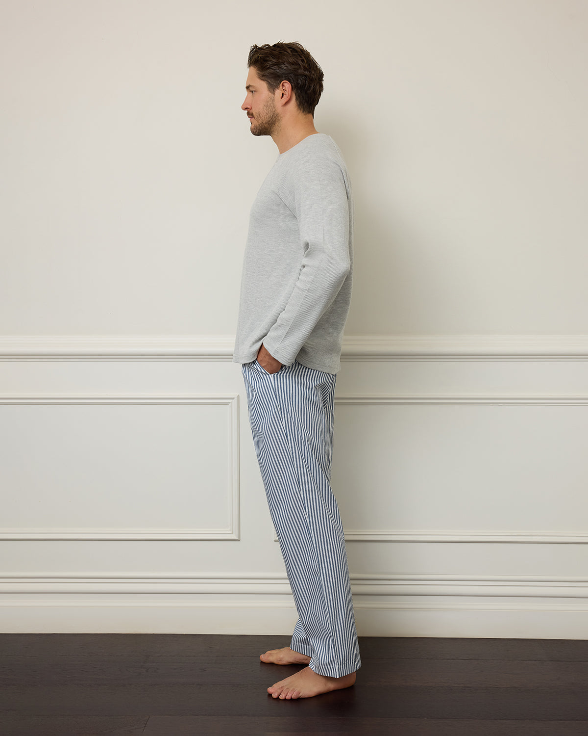 Unisex Cotton Man Pant - Washed Navy Stripe
