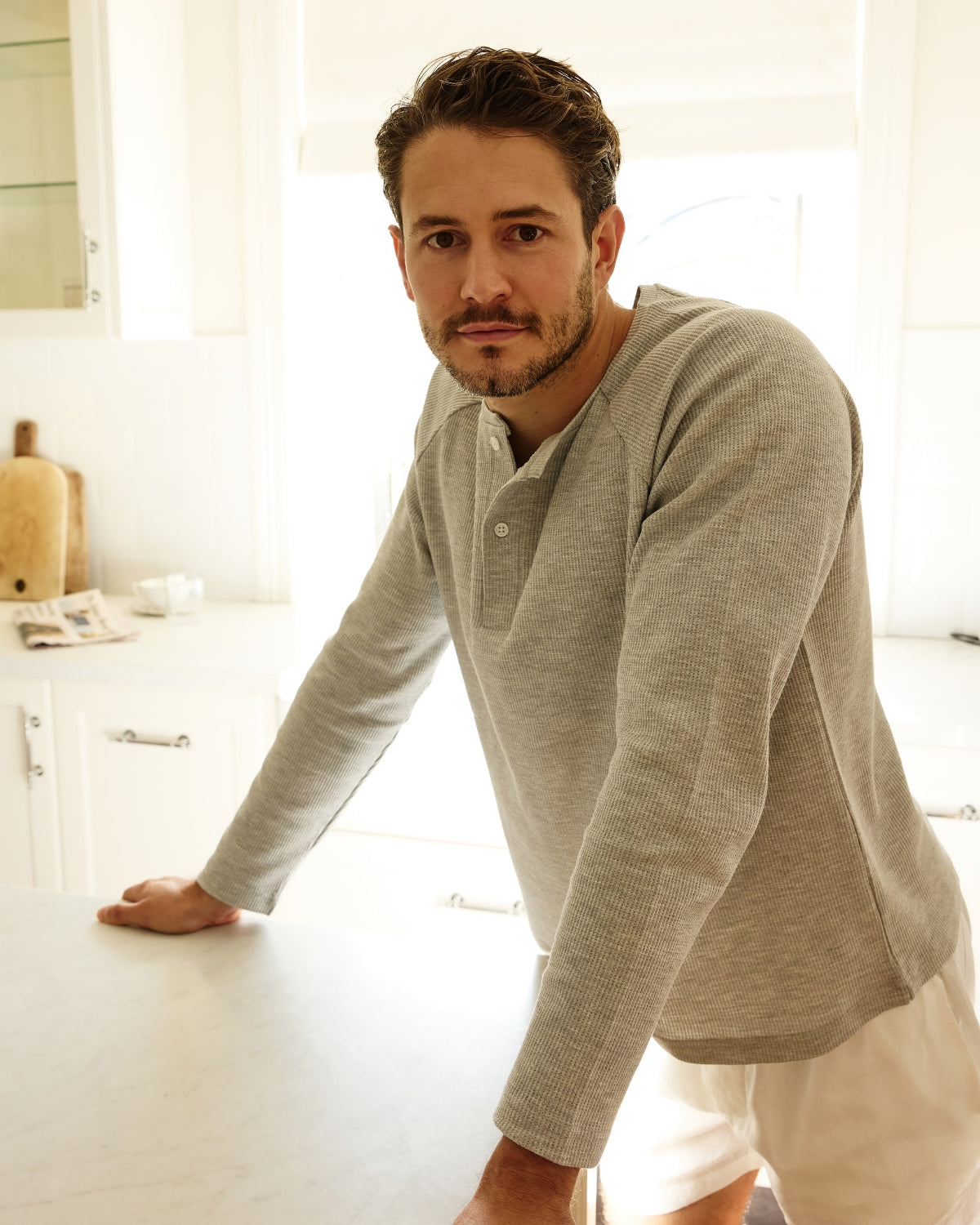 Mens JFK Cotton Waffle Henley