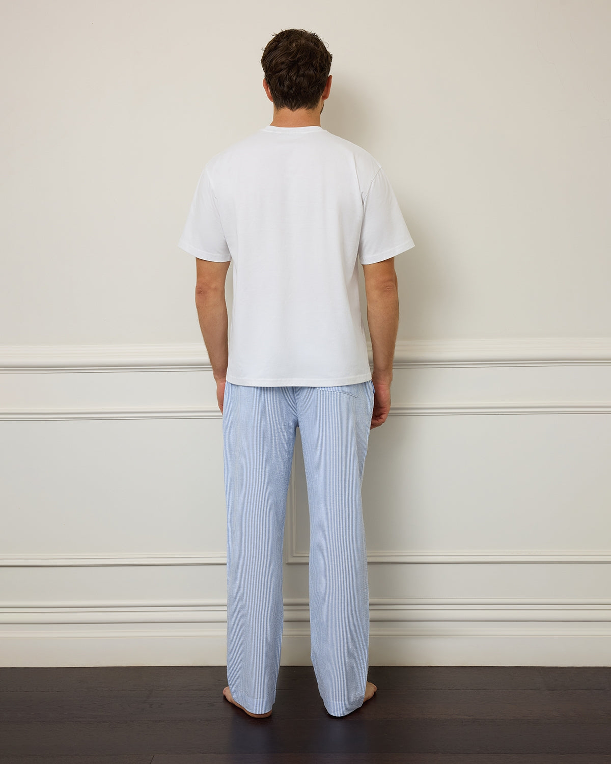 Unisex Cotton Man Pant - Seersucker Stripe Blue