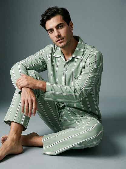 Unisex Cotton Onassis Set - Mineral Green Black Stripe