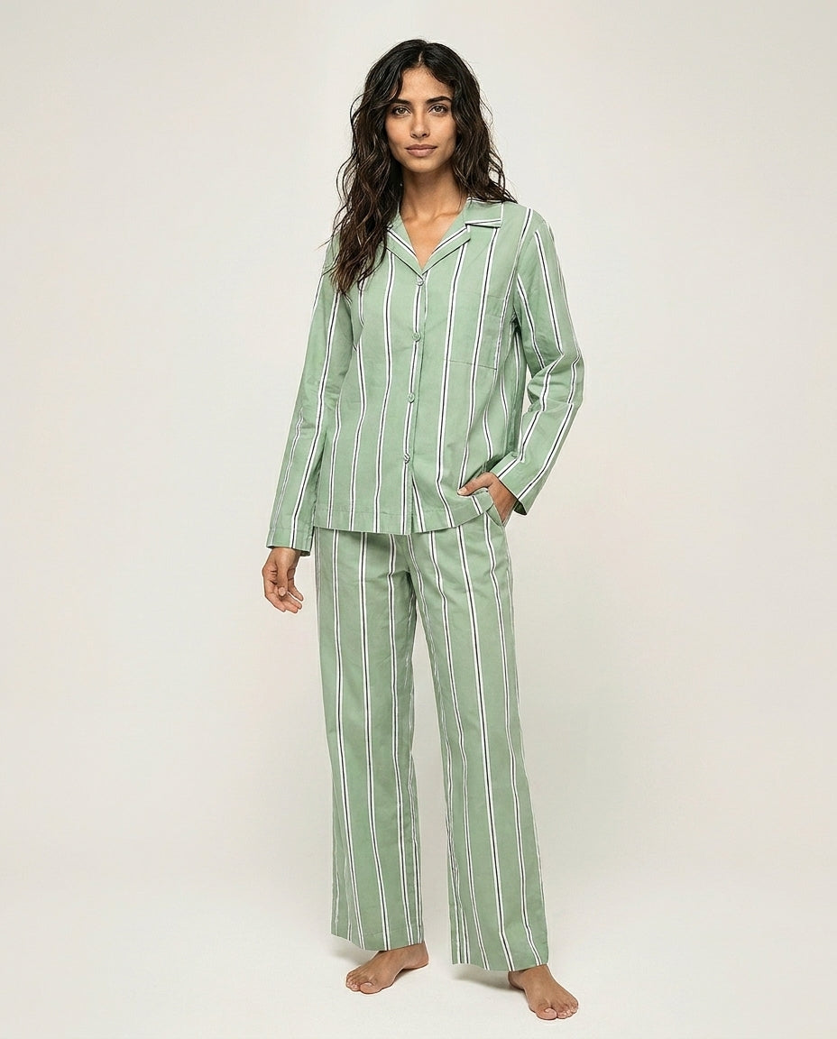 Unisex Cotton Onassis Set - Mineral Green Black Stripe