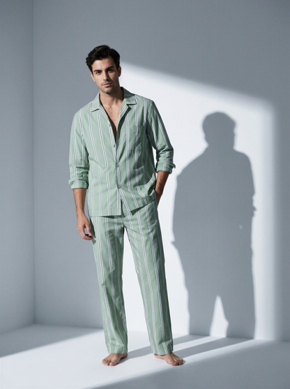 Unisex Cotton Onassis Set - Mineral Green Black Stripe