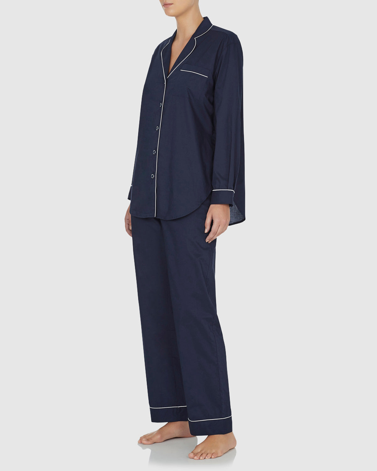 Load image into Gallery viewer, Classic Cotton Long Pyjama Set Navy with White Trim
