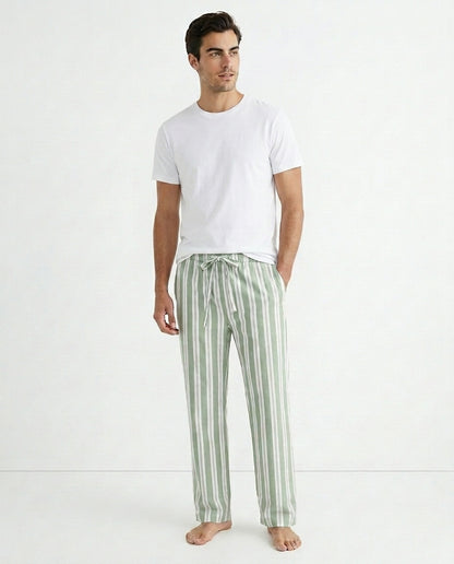 Unisex Cotton Pant - Mineral Green Stripe