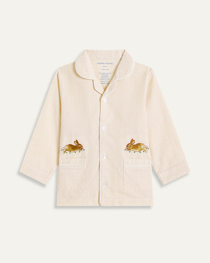Bunny Embroidered Seersucker Stripe Junior Set - Sand