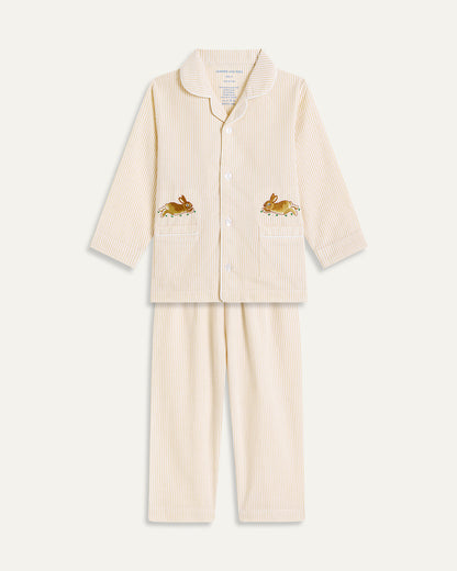 Bunny Embroidered Seersucker Stripe Junior Set - Sand