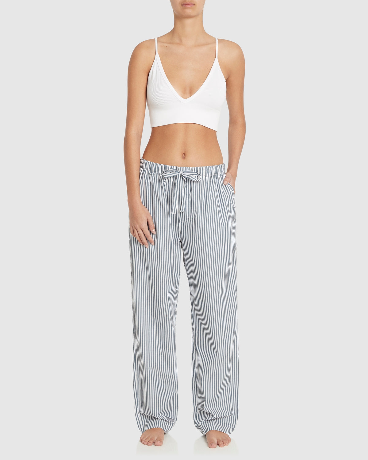Unisex Cotton Man Pant - Washed Navy Stripe