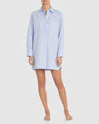Remi Cotton Sleep Shirt - Placid Blue and White Stripe