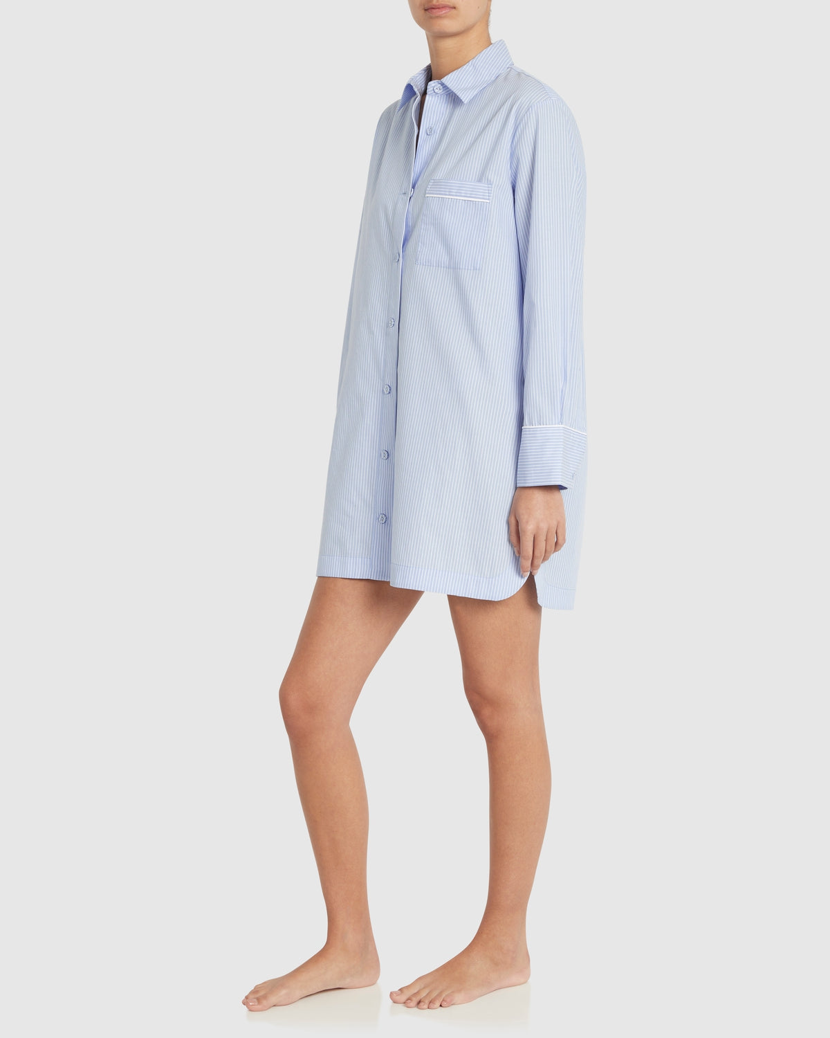 Remi Cotton Sleep Shirt - Placid Blue and White Stripe