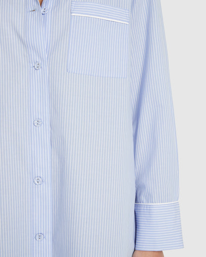 Remi Cotton Sleep Shirt - Placid Blue and White Stripe