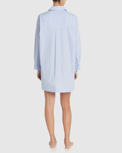 Remi Cotton Sleep Shirt - Placid Blue and White Stripe