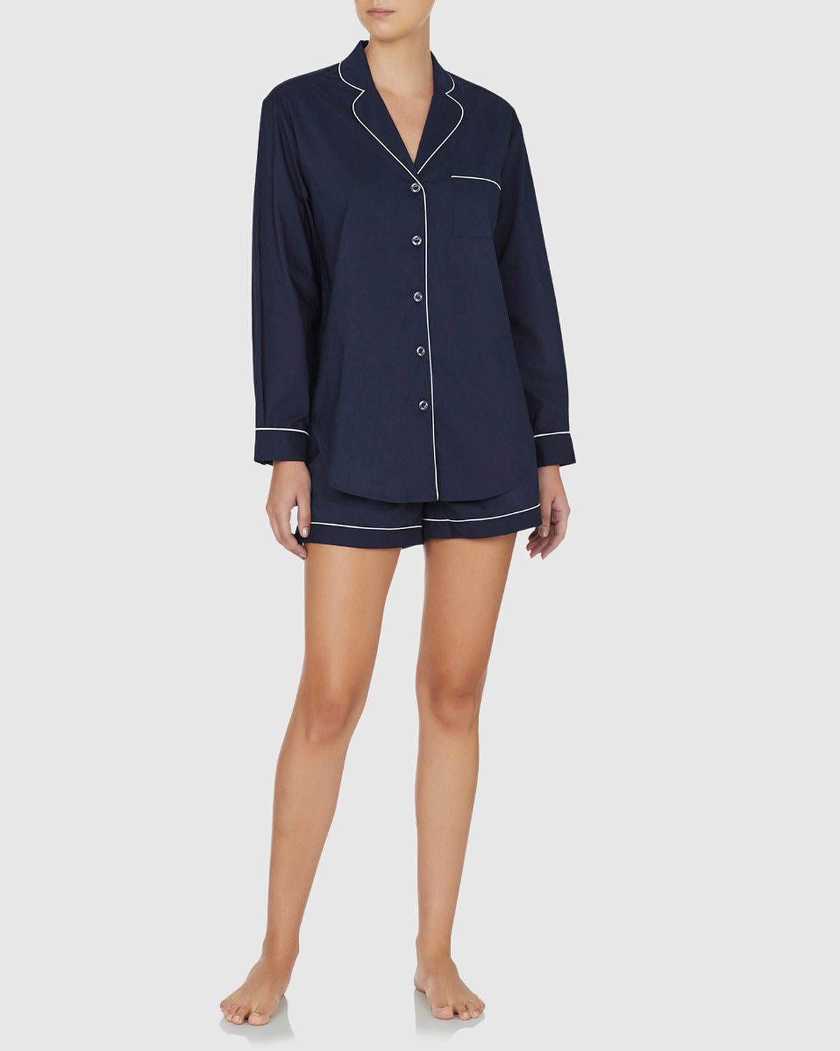 Load image into Gallery viewer, Classic Cotton Short Pyjama Set Navy with White Trim
