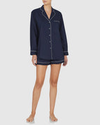 Classic Cotton Short Pyjama Set Navy with White Trim