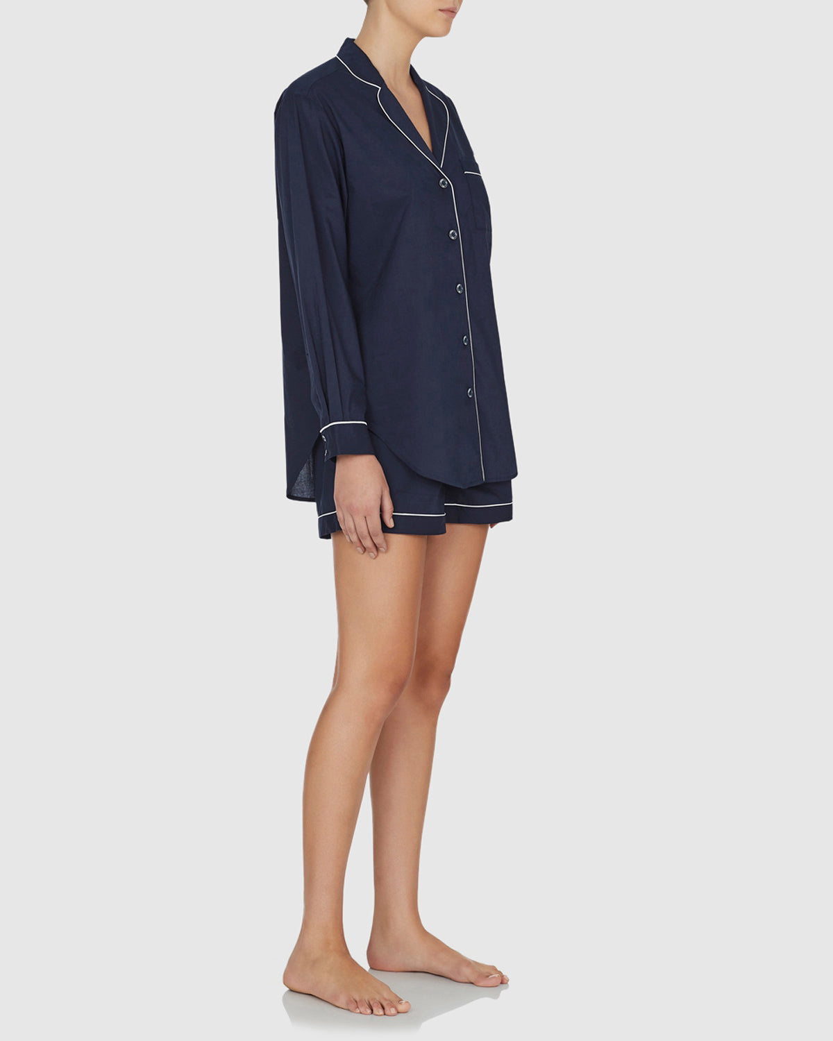 Classic Cotton Short Pyjama Set Navy with White Trim