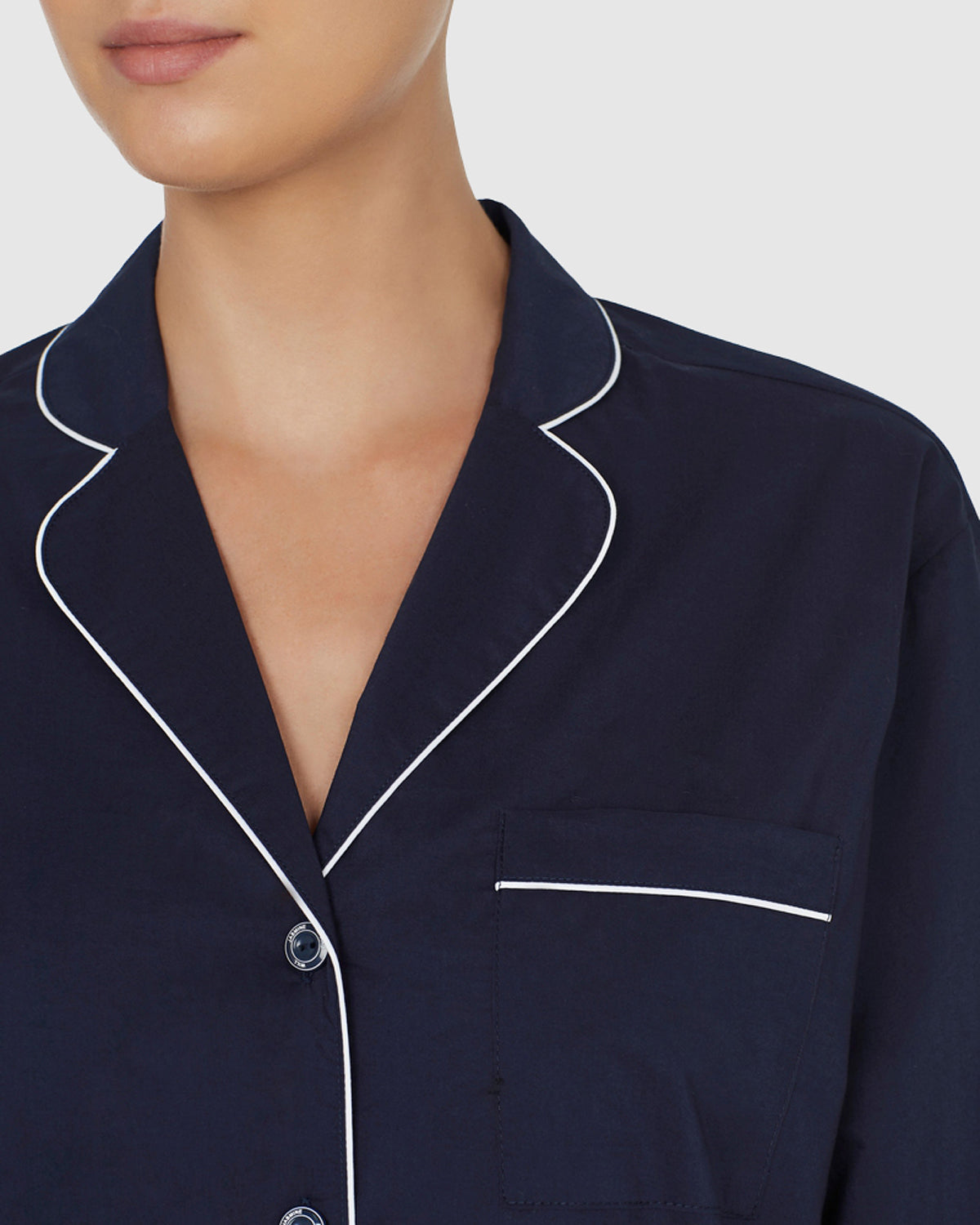 Classic Cotton Short Pyjama Set Navy with White Trim