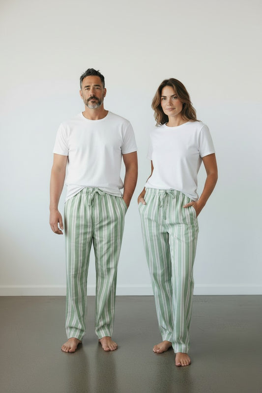 Unisex Cotton Pant - Mineral Green Stripe