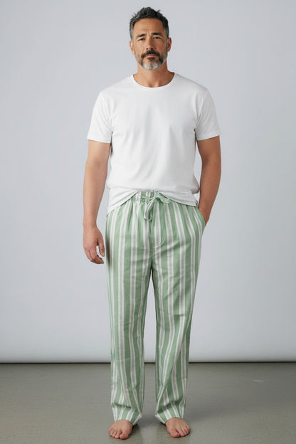 Unisex Cotton Pant - Mineral Green Stripe