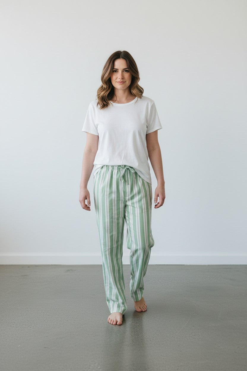 Unisex Cotton Pant - Mineral Green Stripe