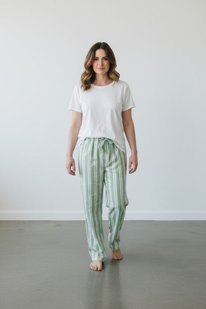Unisex Cotton Pant - Mineral Green Stripe