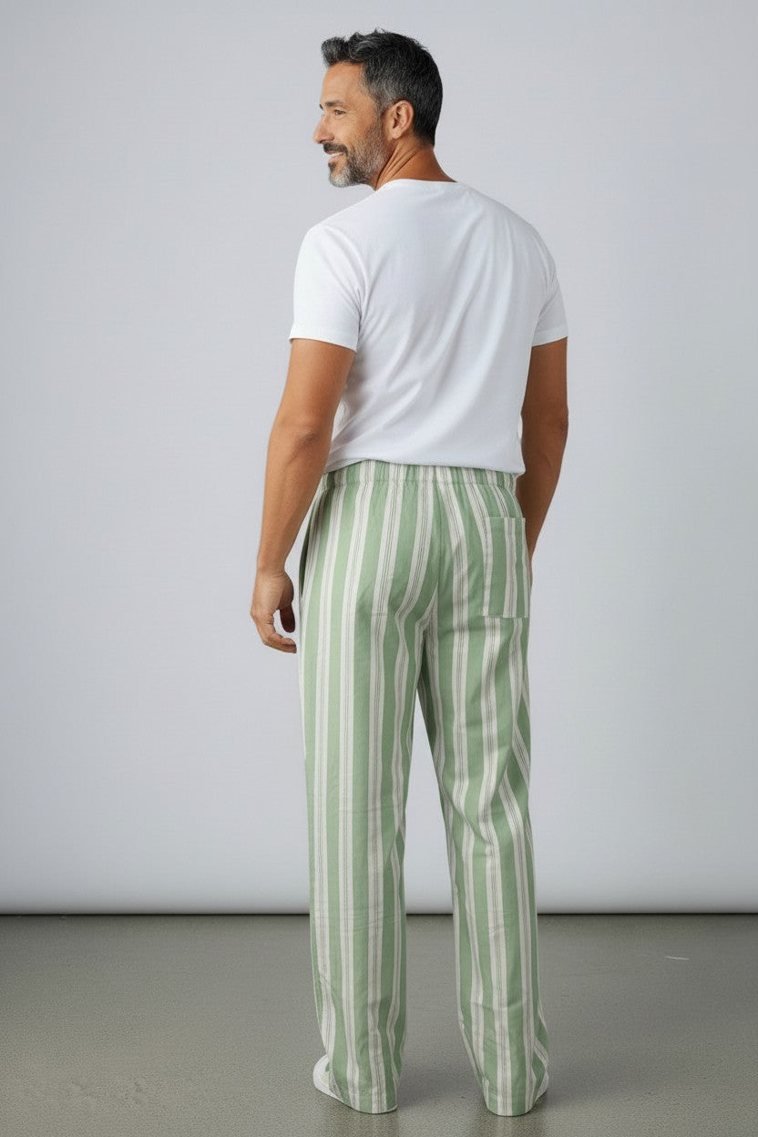Unisex Cotton Pant - Mineral Green Stripe