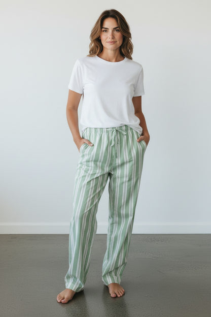 Unisex Cotton Pant - Mineral Green Stripe