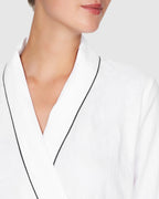 Classic Linen Robe White with Navy Trim