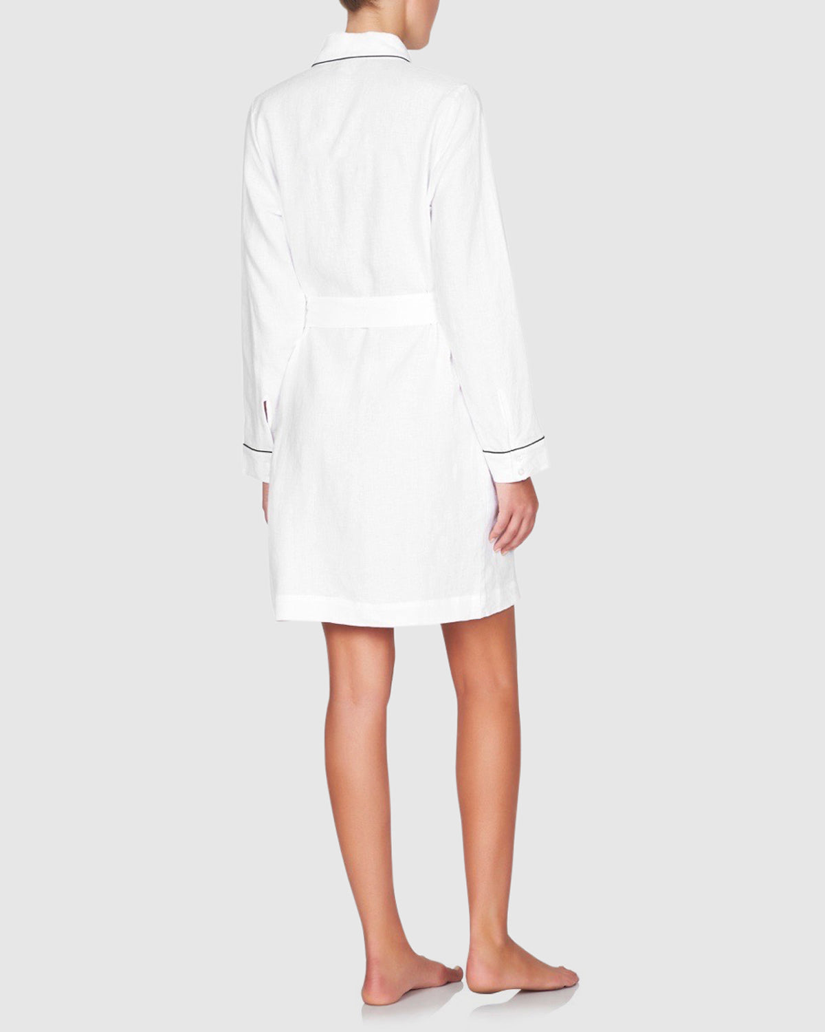 Classic Linen Robe White with Navy Trim