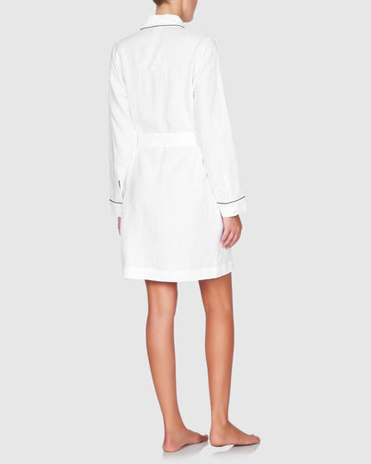 Classic Linen Robe White with Navy Trim