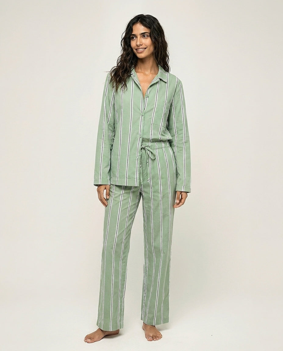 Unisex Cotton Onassis Set - Mineral Green Black Stripe