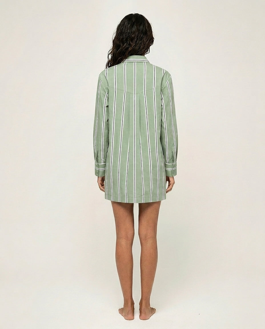 Remi Cotton Sleep Shirt - Mineral Green Stripe
