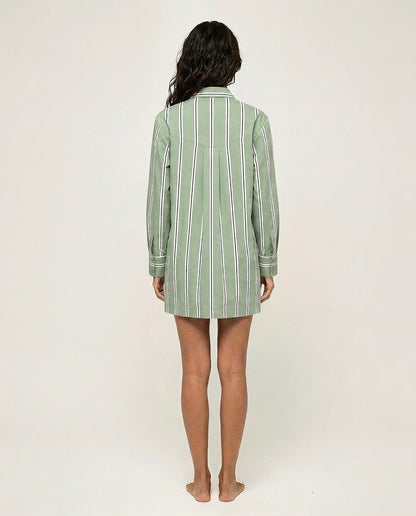 Remi Cotton Sleep Shirt - Mineral Green Stripe