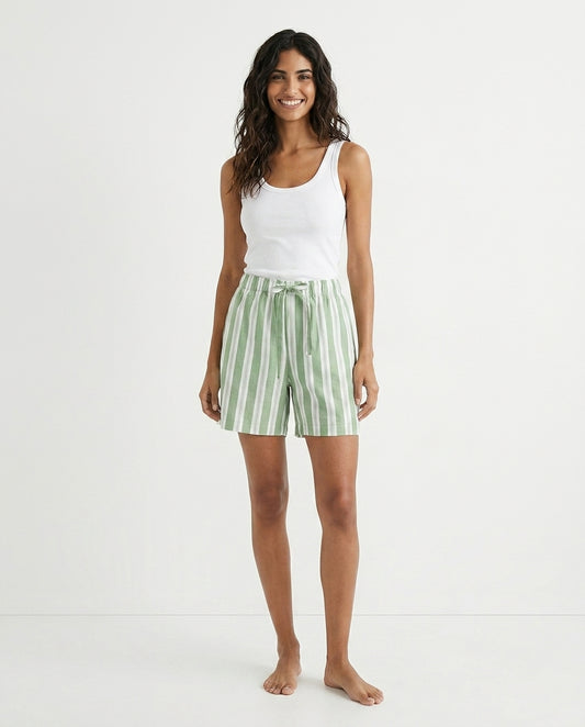Unisex Euro Cotton Shorts - Mineral Green Stripe