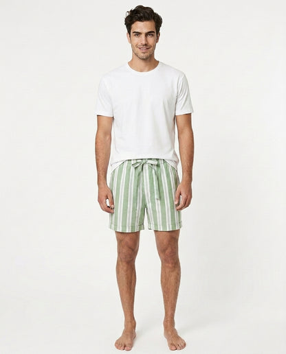 Unisex Euro Cotton Shorts - Mineral Green Stripe