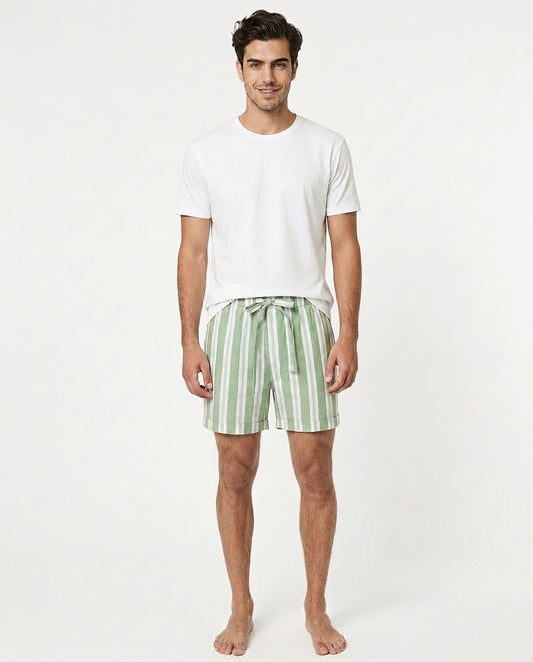 Unisex Euro Cotton Shorts - Mineral Green Stripe
