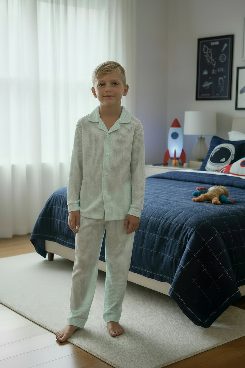 Seersucker Stripe Junior Set - Green