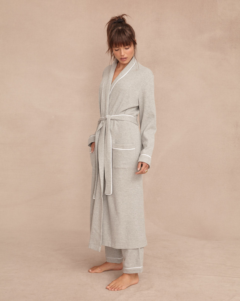 Pampelone Long Cotton Robe - Grey Waffle