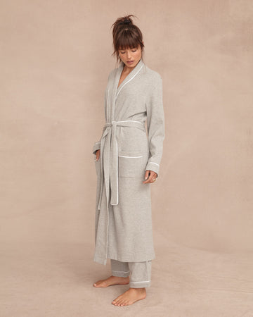Pampelone Long Cotton Robe - Grey Waffle